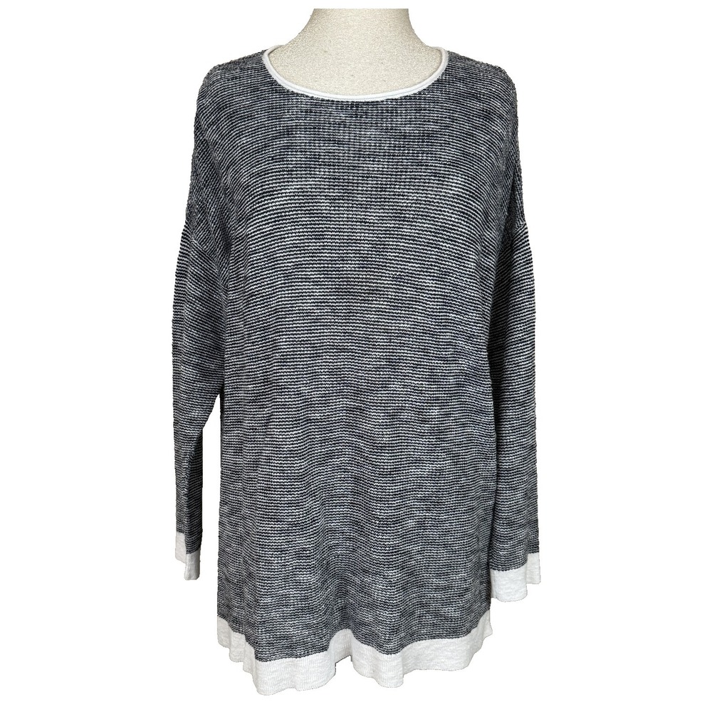 Eileen Fisher Sweater Tunic Womens L Gray Organic Linen Cotton Knit Minimalist - Picture 1 of 8